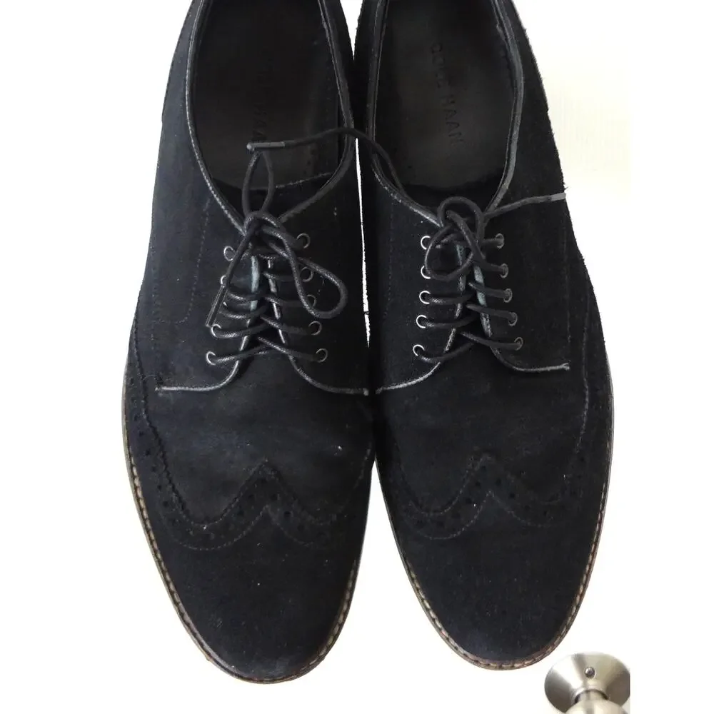 Cole Haan Black Suede Leather Oxfords Wingtip Men 12 Brogue Business Casual Work